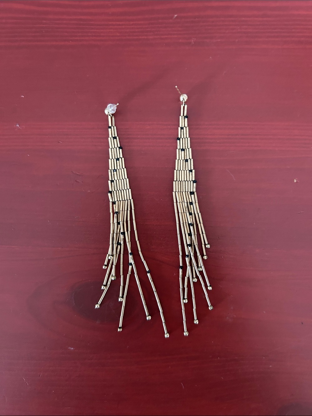 Gold Beaded Fringe Drop Earrings for Women